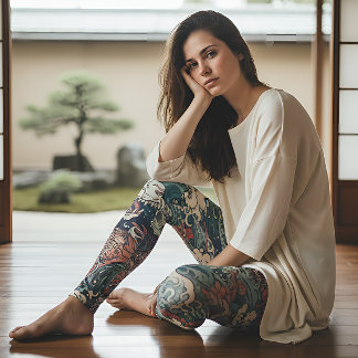 Leggings Dragones gemelos de arte de tatuajes japoneses