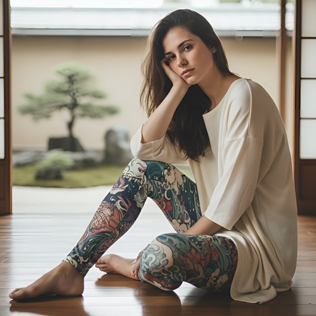 Leggings Dragones gemelos de arte de tatuajes japoneses (Subido por el creador)