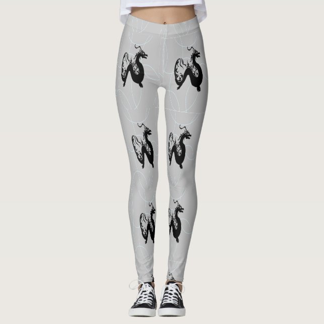 Leggings dragones negros en gris (Anverso)