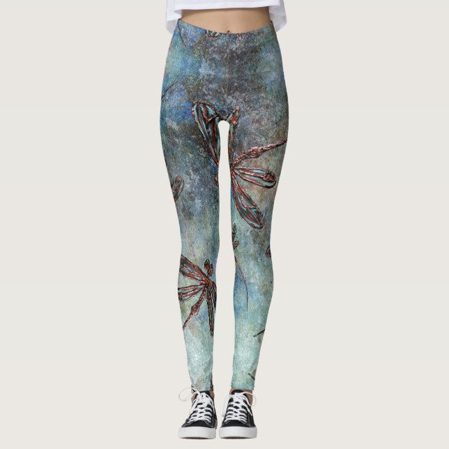 Leggings Dragonflies en bronce en un cielo mágico (Anverso)
