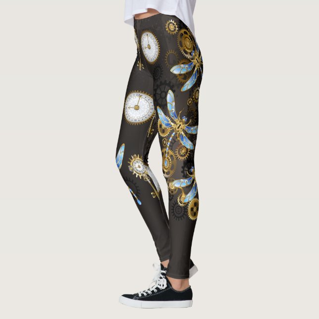 Leggings Dragoniscos de Steampunk sobre fondo rayado marrón (Izquierda)