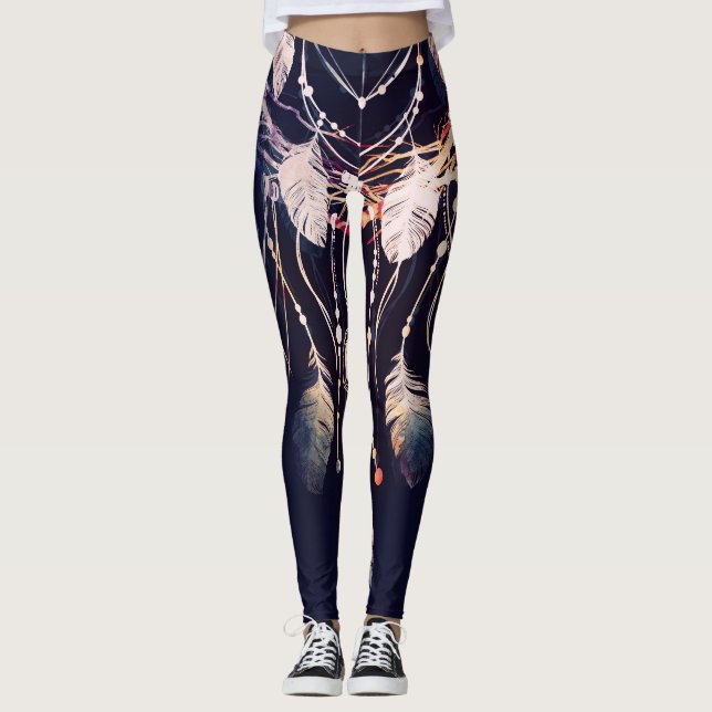 Leggings Dreamcatcher, ramas, estilo boho, arte digital. (Anverso)