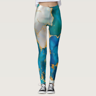 Leggings Dreamy Blue, Teal, pearl and Gold