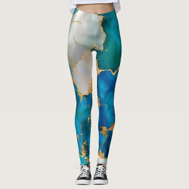 Leggings Dreamy Blue, Teal, pearl and Gold (Anverso)