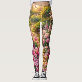 Leggings Dreamy Pink Flower Garden Path Painting