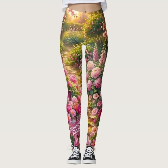 Leggings Dreamy Pink Flower Garden Path Painting (Anverso)