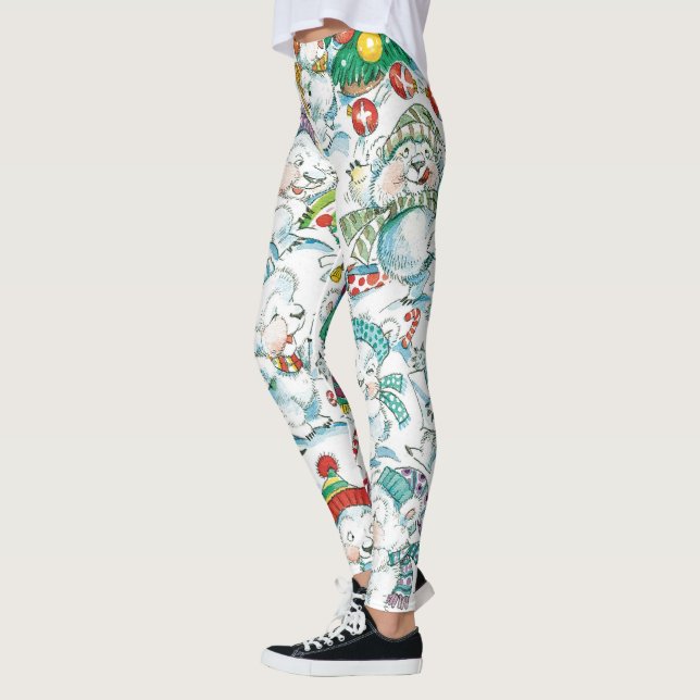 Leggings Dulce fiesta de Navidad de osos polares y pingüino (Izquierda)