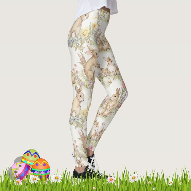 Leggings Dulces Bunnies de Pascua y Daffodils Piernas de pr (Subido por el creador)