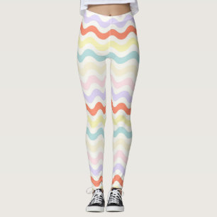 Leggings Dulces Líneas Onduladas Arcoíris Pastel Geométrico