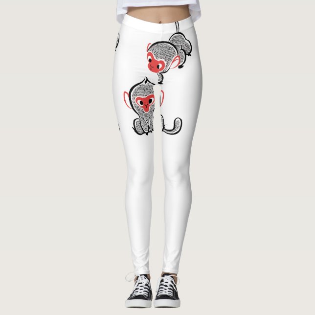 Leggings Dúo de monos asiáticos: sentados y trepando (Anverso)