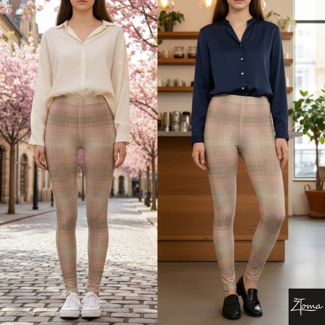 Leggings Dusty Pink Khaki Textured Plaid Block (Subido por el creador)