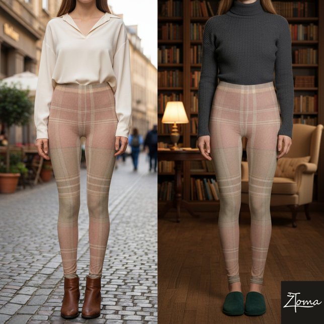 Leggings Dusty Rose Pink Sage Tartan Plaid (Subido por el creador)