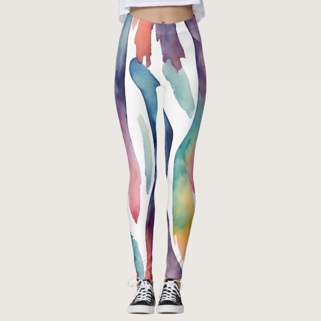 Leggings Dynamische Aquarell-Streifen - lebendige Farben (Anverso)
