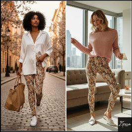 Leggings Earthy Tone Crowded Dog Face Mix Pattern