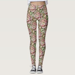 Leggings Echeveria Cactus Suculento Pintura Acrílica
