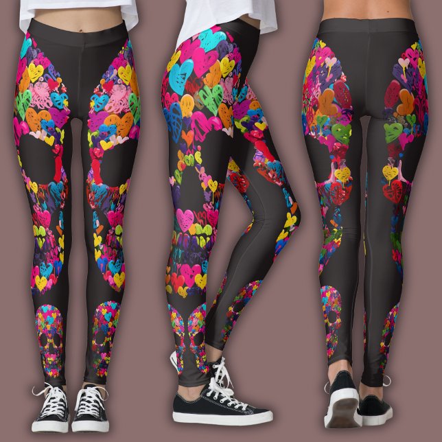 Leggings Edgy Skull Pattern | Colorful Skulls on Black (Subido por el creador)