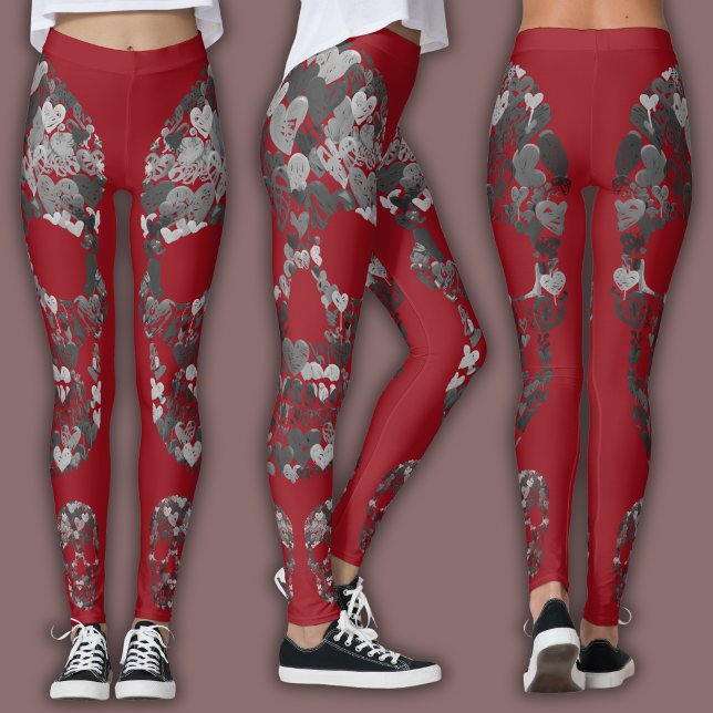 Leggings Edgy Skull Pattern | Grey Skulls on Red (Subido por el creador)