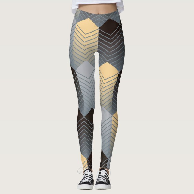 Leggings Edificios geométricos plateados, patrón abstracto. (Anverso)
