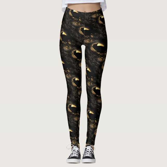 Leggings Eerie Raven Silhouette Contra Una Luna Brillante (Anverso)