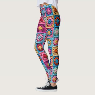 Leggings Efecto Crochet Granny Square Pattern