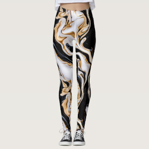 Leggings Efecto de mármol negro, blanco y dorado Ai