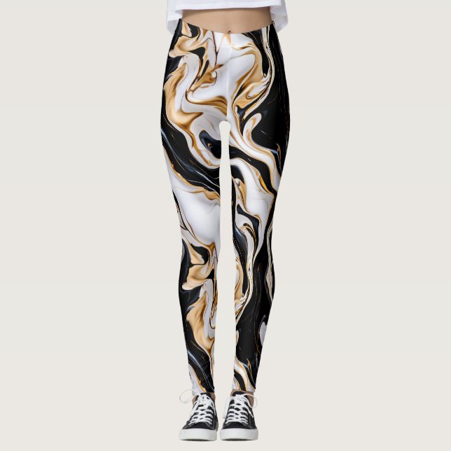 Leggings Efecto de mármol negro, blanco y dorado Ai (Anverso)