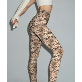 Leggings Efecto de moda Oscuro Beige Ombre Tie Dye Shibori