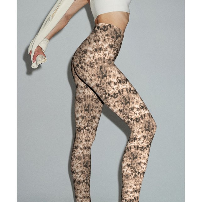 Leggings Efecto de moda Oscuro Beige Ombre Tie Dye Shibori (Modern & trendy dark beige ombre tie dye shibori effect pattern printed leggings.)