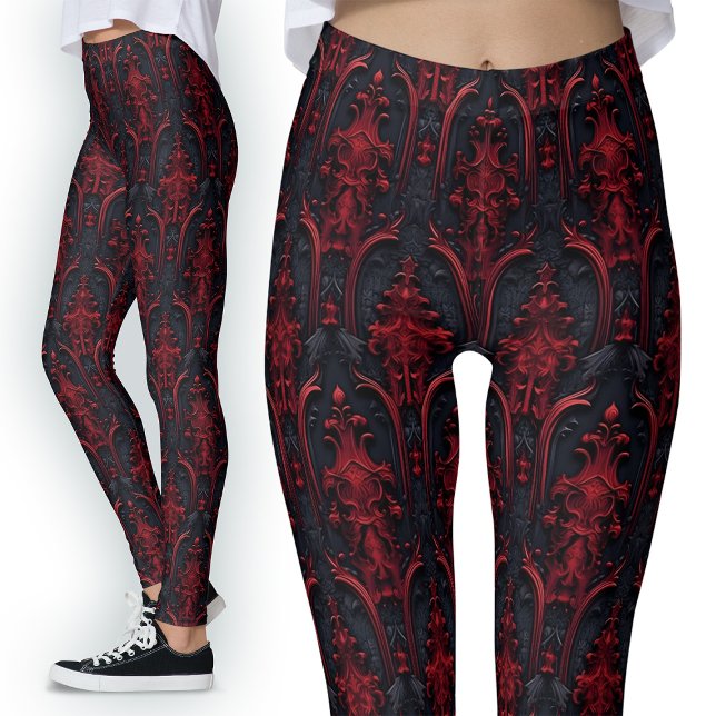 Leggings Efecto gótico rojo y negro 3D Moda oscura (Subido por el creador)