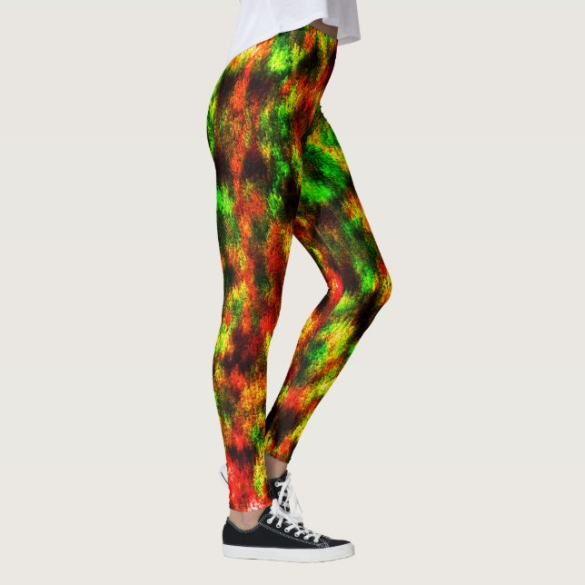 Leggings Efecto verde manchado, amarillento, rojizo, plumas (Derecha)