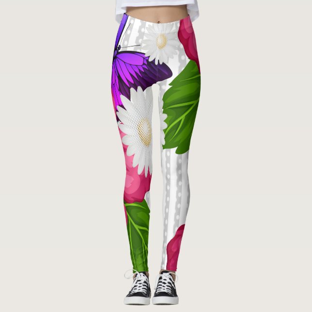 Leggings Ein Blütentraum Blumen Streifen & Punkte (Anverso)
