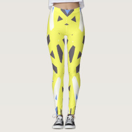 Leggings Ejercicio Gimnasio Geométrico Blanco Gris Amarillo