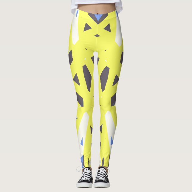Leggings Ejercicio Gimnasio Geométrico Blanco Gris Amarillo (Anverso)