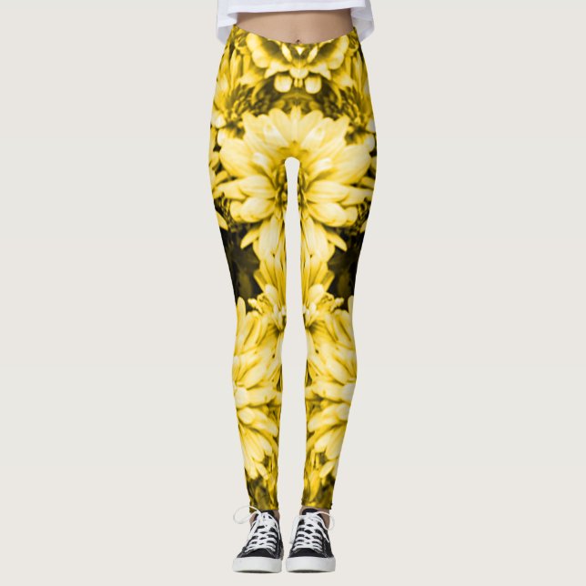 Leggings El amarillo florece las polainas (Anverso)