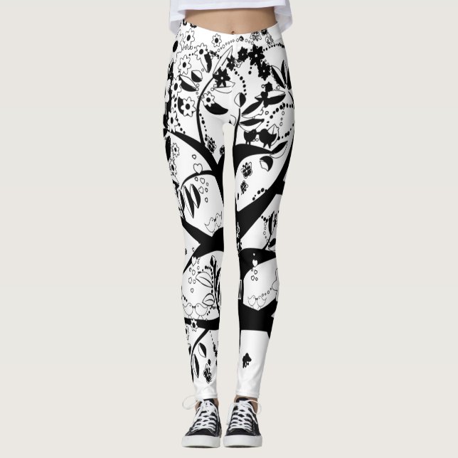 Leggings El árbol de la vida blanco y negro (Anverso)