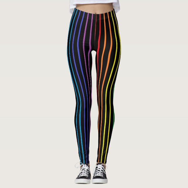 Leggings El arco iris resumido vertical raya negro (Anverso)