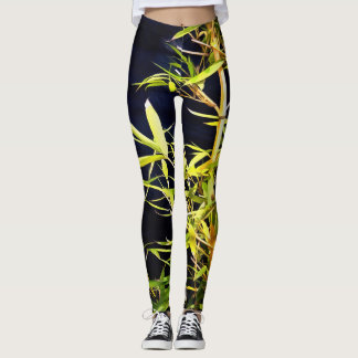 Leggings El arte tropical del follaje de bambú en negro