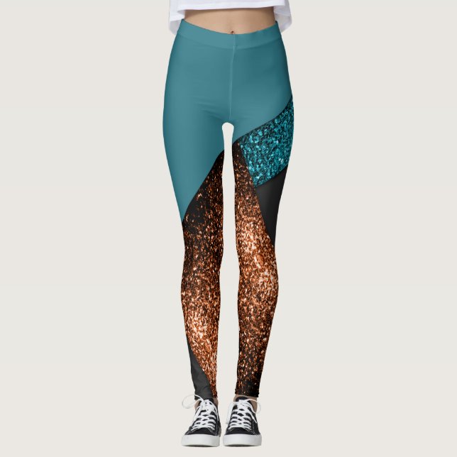 Leggings El azul Aqua y el bronce deslumbran un bloque de c (Anverso)