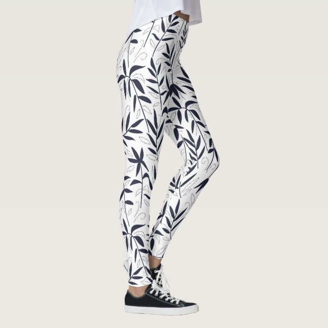 Leggings El bambú blanco y azul marino deja el patrón japon (Derecha)