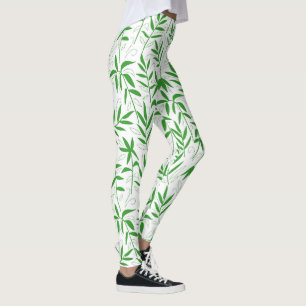 Leggings El bambú verde y blanco deja un patrón japonés