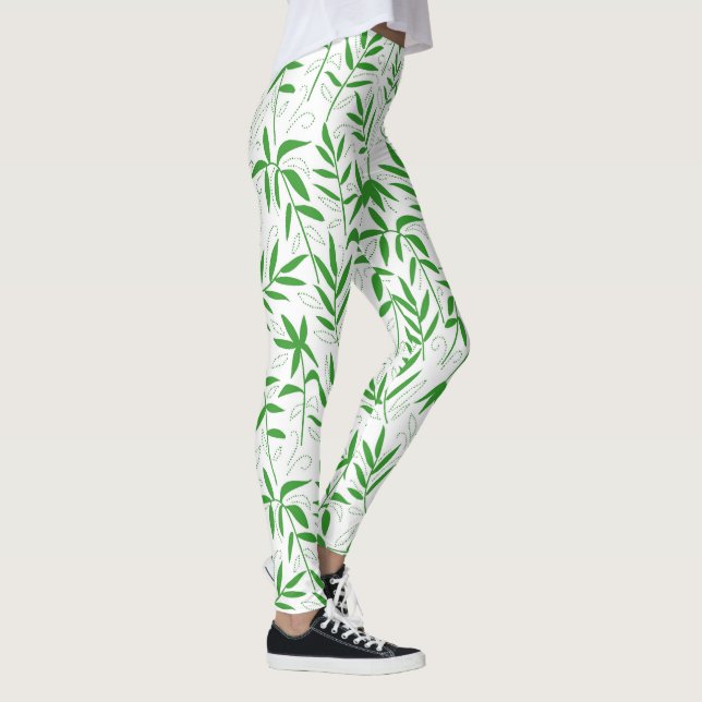 Leggings El bambú verde y blanco deja un patrón japonés (Derecha)