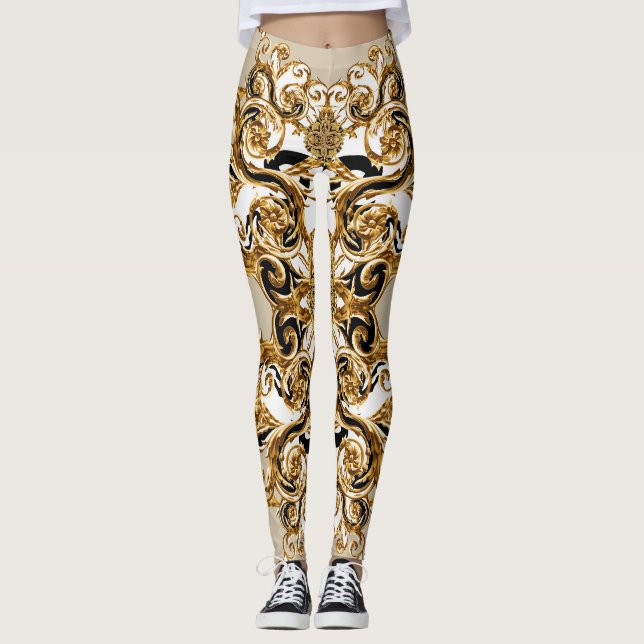 Leggings El barroco se encuentra con el leopardo: fondo dor (Anverso)