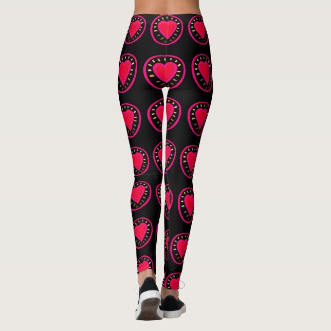 Leggings El día de San Valentín de corazón rosado en reliev (Reverso)