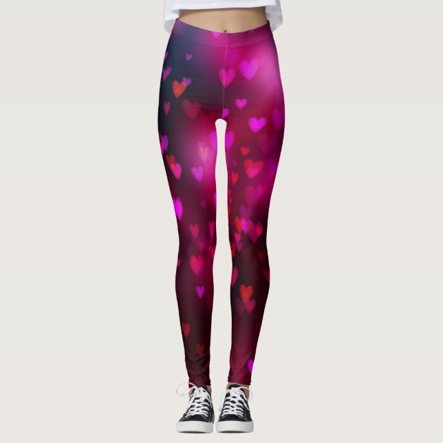 Leggings El día de San Valentín de moda Bokeh Hearts (Anverso)