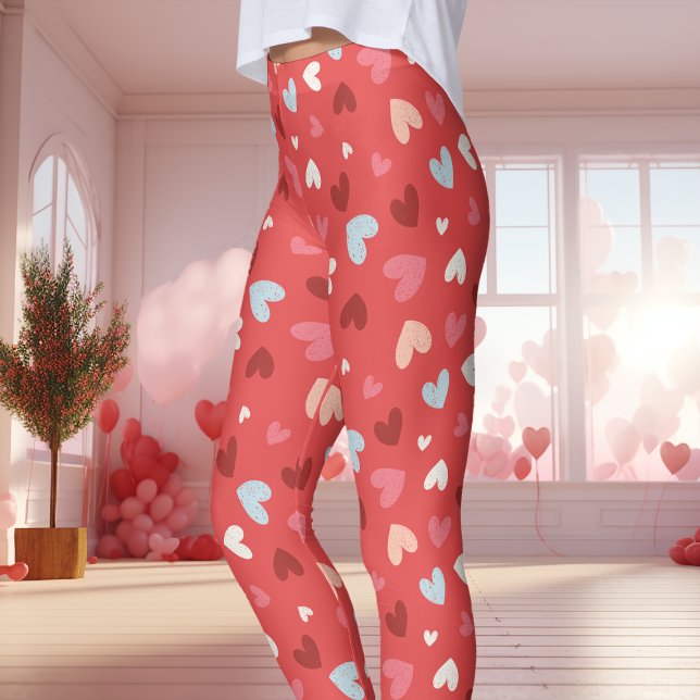 Leggings El día de San Valentín de patrón de corazón rojo y (Subido por el creador)