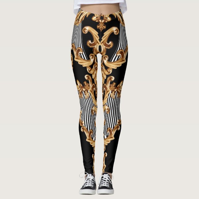 Leggings El diseño barroco dorado, intrincado y adorno. (Anverso)