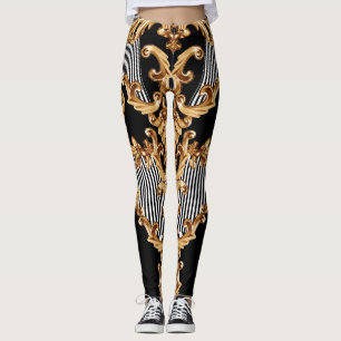 Leggings El diseño barroco dorado, intrincado y adorno.