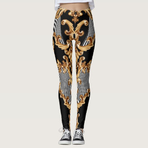 Leggings El diseño barroco dorado, intrincado y adorno.