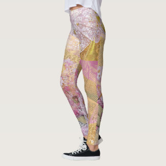 Leggings El fluir de seda rosado de Koi del oro