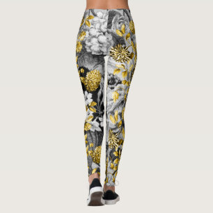 Leggings El gris blanco negro entona el oro Toile floral